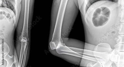 X-ray of a human arm showing bones and joints.