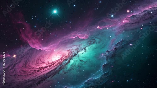 Wallpaper Mural Colorful nebula showcasing swirling gas clouds in vibrant pink and teal hues amidst a field of twinkling stars. Torontodigital.ca