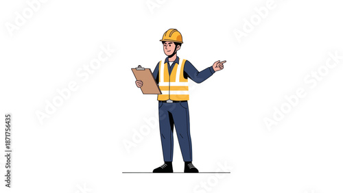 Construction Worker Wearing Hard Hat and Vest.