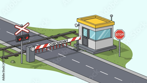 Railway Level Crossing Barrier Gate Station.