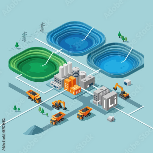 Isometric Water Treatment Plant Facility Illustration.