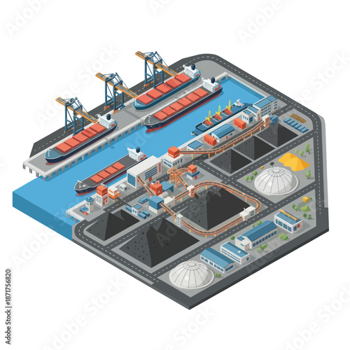 Isometric Illustration of Shipping Terminal and Logistics.