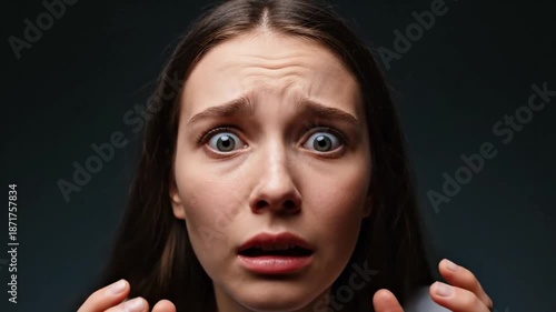 Frightened teenage girl reacting in shock to horrible news.
