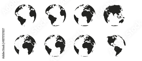 Globe planet vector set. Earth continents silhouette.