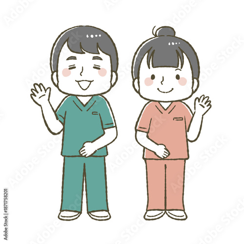 鍼灸院イラスト2人（男女ペア）