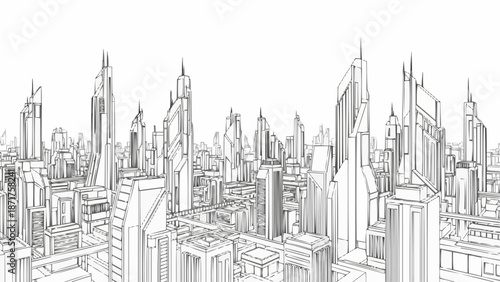 Futuristic Cityscape Drawing Architectural Design.