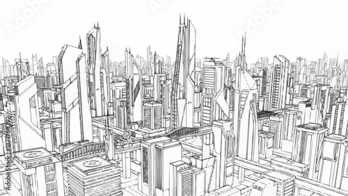 Futuristic Cityscape Drawing Architectural Design.