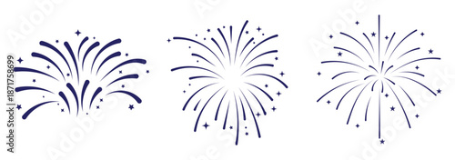 Fireworks Fourth of July.Set of fireworks with a red and blue stars and sparks . United states of america independence day fireworks. Red, blue fireworks for 4th of July