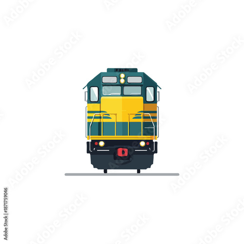Colorful Front View Locomotive Illustration on White Background
