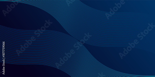 Abstract blue wave background with flowing curved lines and smooth gradients. Modern digital design featuring layered wavy patterns that create a sense of motion, depth, and rhythm
