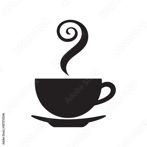 Vector illustration of a hot espresso cup of coffee with beans and steam, featuring a brown mocha icon design perfect for a cafe breakfast or restaurant beverage symbol
