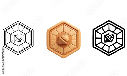 Geometric hexagonal gemstone icon vector illustration of crystal or diamond jewelry design