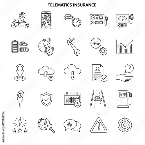 Konstfotografi Telematics insurance icons for automotive technology and data analysis