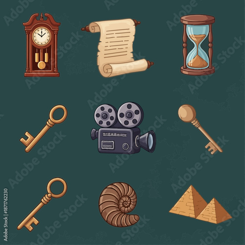 Vintage items symbolizing history, time, and creativity