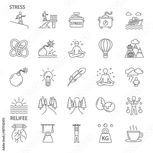 Stress relief icons for mental wellness and relaxation