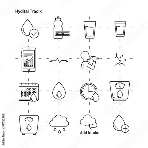 Hydration tracking icons for healthy lifestyle and wellness