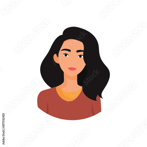 Minimalist Portrait Young Woman with Dark Hair Smile