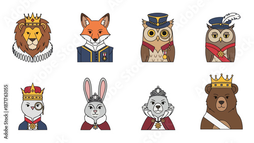 Cartoon Animal Characters Wearing Royal Attire.