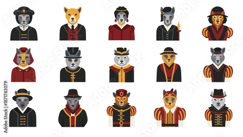 Illustrations of People and Animals in Costumes.