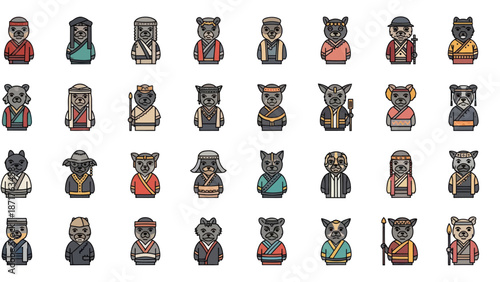 Collection of Cartoon Cat Characters with Hats.