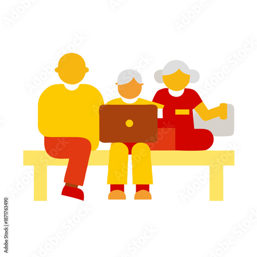 grandparent sitting on bench and grandchild cartoon vector