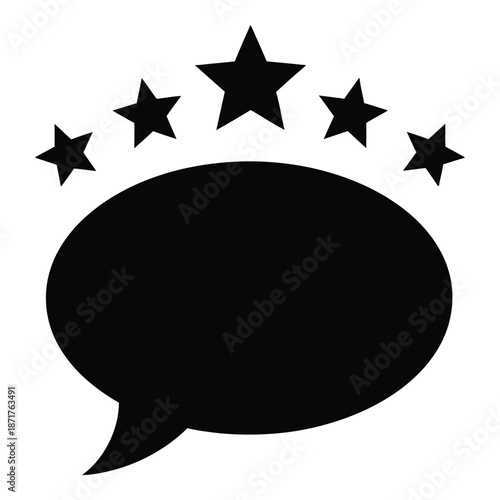 Black star ratings above a speech bubble icon simple graphic design