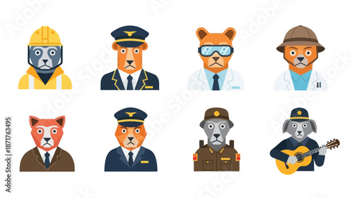 Cartoon Characters Wearing Different Occupations.