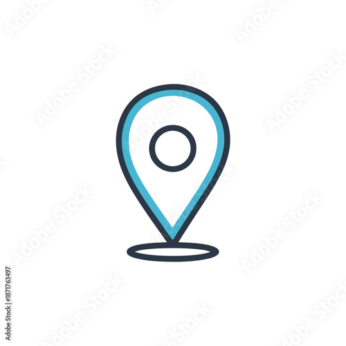 Modern Location Pin Icon with Blue and Dark Gray Outline