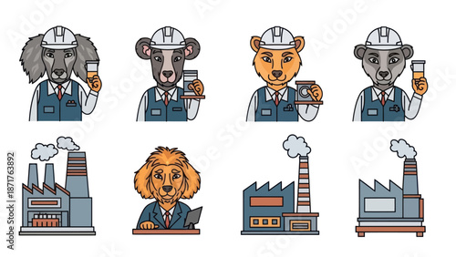 Industrial Animals and Factory Illustrations.