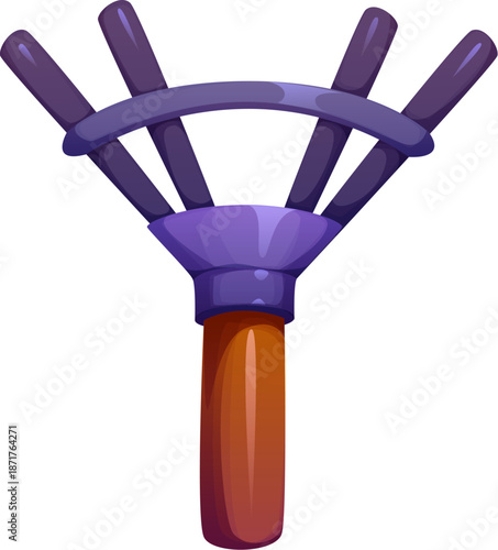 Cartoon letter Y like a garden rake with a wooden handle. Agriculture typeface, farm font, harvest type, funny English alphabet. Vector agricultural, farming or gardening educational abc character