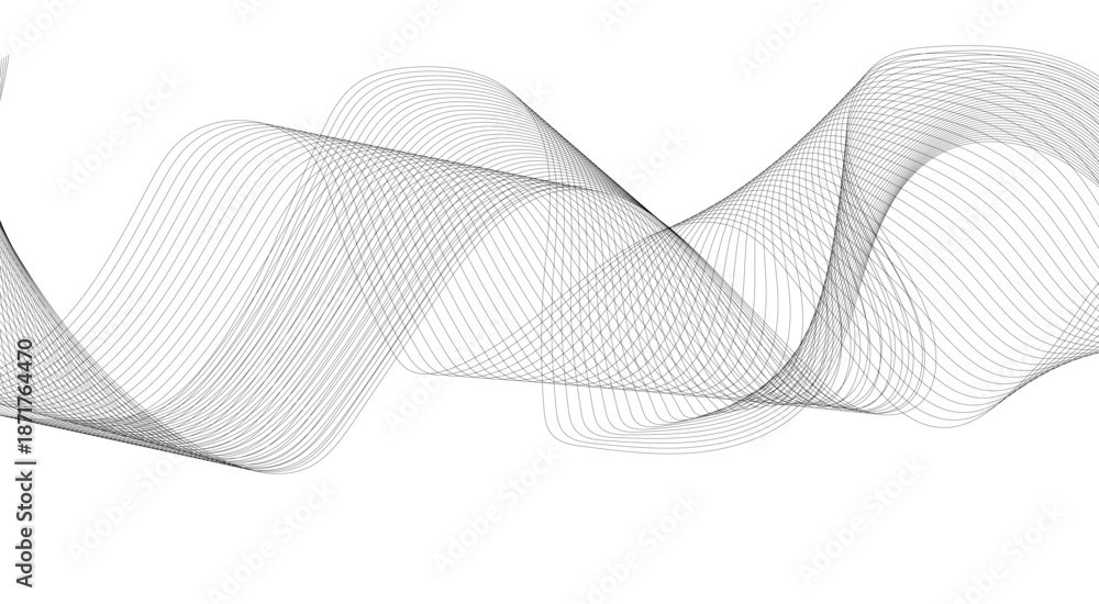 Fototapeta premium Stylized line art background. Vector illustration. Wave with lines created using blend tool. Abstract wave element for design. Digital frequency track equalizer.