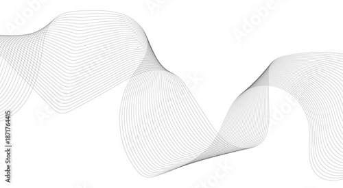 Stylized line art background. Vector illustration. Wave with lines created using blend tool. Abstract wave element for design. Digital frequency track equalizer.