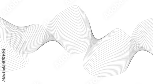 Stylized line art background. Vector illustration. Wave with lines created using blend tool. Abstract wave element for design. Digital frequency track equalizer.