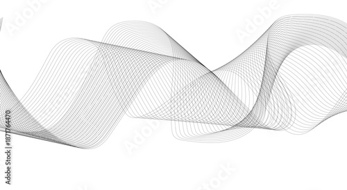 Stylized line art background. Vector illustration. Wave with lines created using blend tool. Abstract wave element for design. Digital frequency track equalizer.