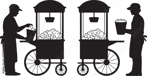 Popcorn Vendor Cart Silhouette - Concession Stand Service