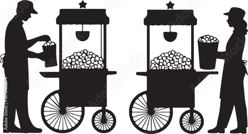 Popcorn Vendor Cart Silhouette - Concession Stand Service