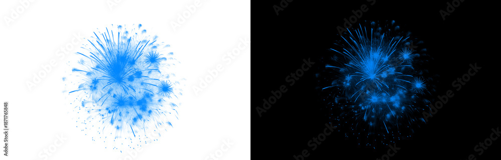 Obraz premium Bright blue circular firework burst isolated on transparent and black background with glowing trails for celebration event holiday party