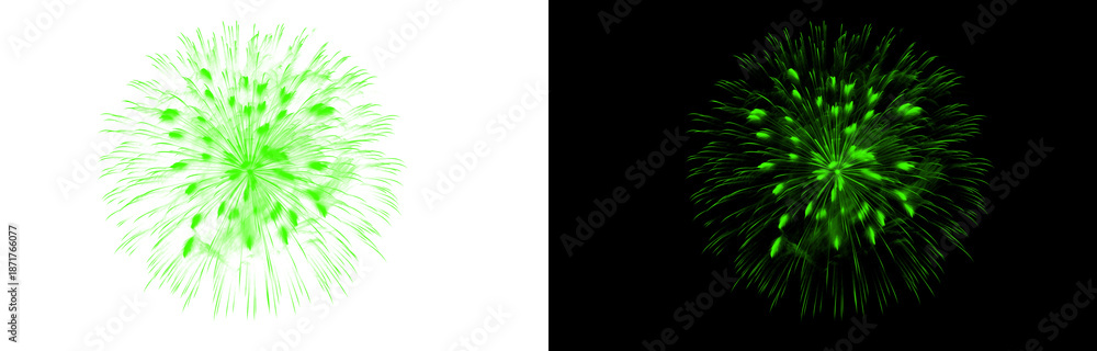 Fototapeta premium energetic green fireworks bursting on transparent background and black for joyful celebrations and festivals