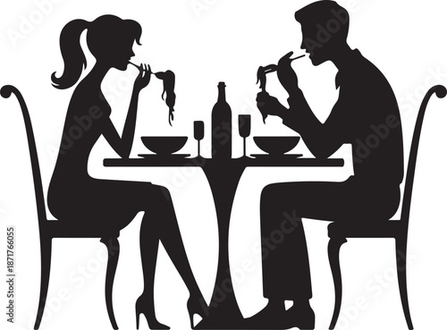 Romantic Italian dinner silhouette with wine creates intimate moment, perfect for Valentine's Day card design or restaurant promotion - Copy