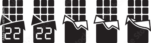 Set of chocolate bar silhouette vector illustration with candy block, dessert snack, sweet food design, cocoa treat packaging collection