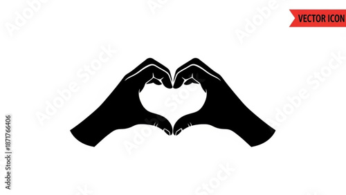 Black silhouette hands forming heart shape vector icon on white background with heart hands and love symbol and hand gesture and black and white