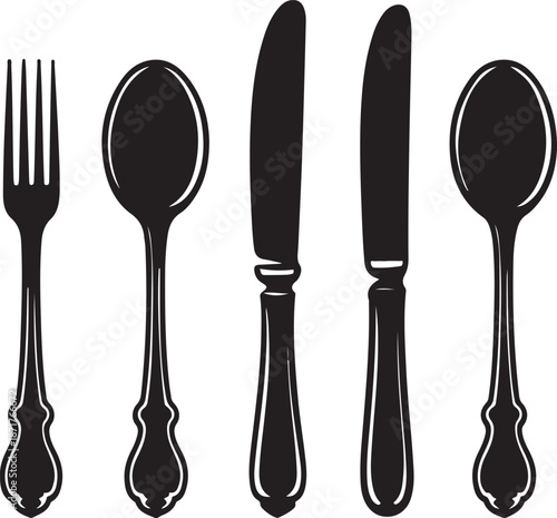 set of Cutlery silhouette vector on white background