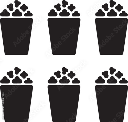 Set of Minimalist black popcorn bag snack silhouette vector icon