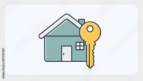 House and Key Icon Representing Home Ownership.