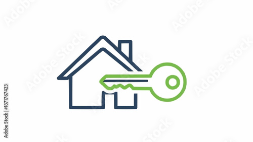 House and Key Icon Representing Home Ownership.