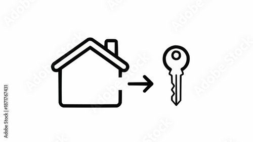 House and Key Icon Representing Home Ownership.