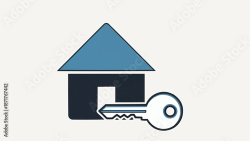 House and Key Icon Representing Home Ownership.