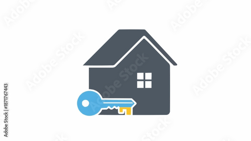 House and Key Icon Representing Home Ownership.