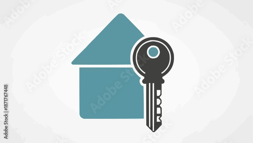 House and Key Icon Representing Home Ownership.