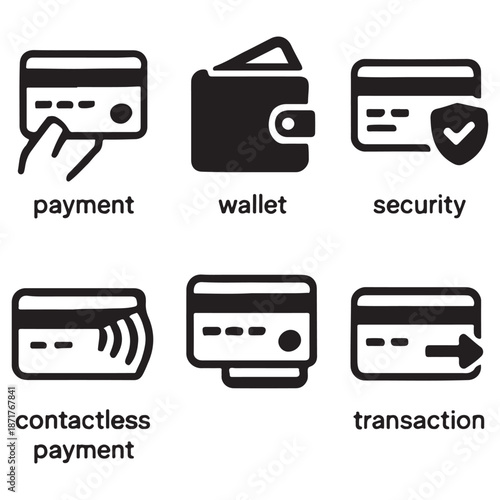 Credit Card Icon Set – Payment, Transaction, Wallet and Contactless Icons